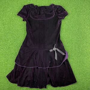 Vintage Amy Byer Girls Purple Velvet Short Sleeve Bow Embellish Tiered Dress 10
